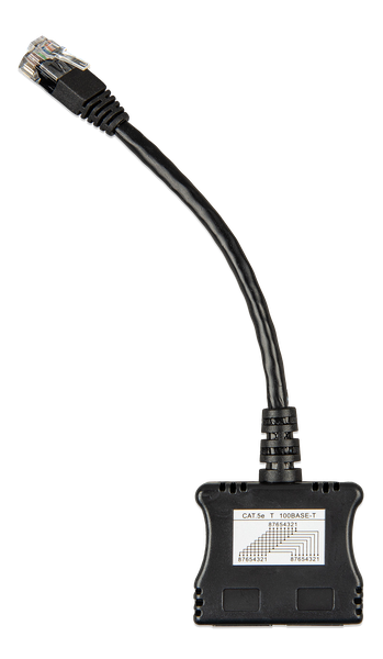 RJ45-splitter 1xRJ45 male15cm cable2xRJ45 female (front)