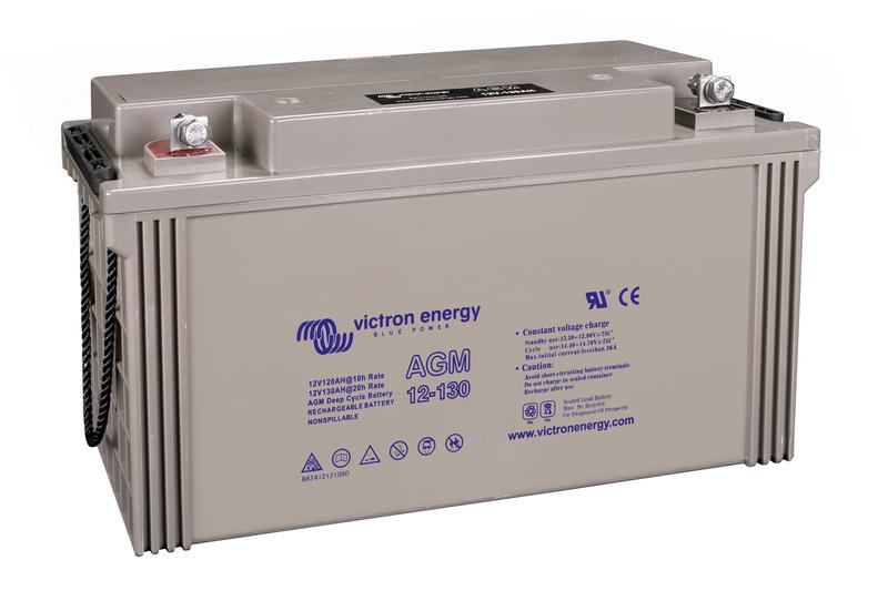 12V 130Ah AGM Deep Cycle Battery (left)