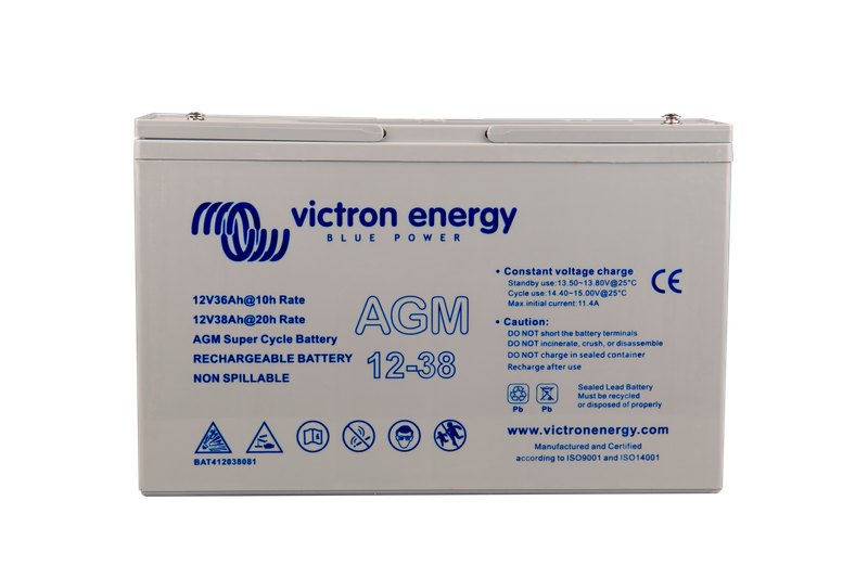 12V 38Ah AGM Super Cycle Battery (front)