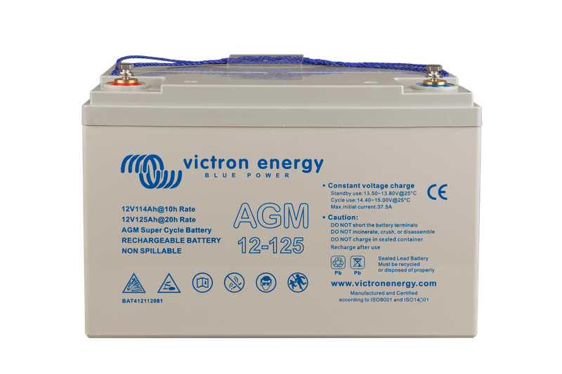 12V 125Ah AGM Super Cycle Battery (front with bolts)