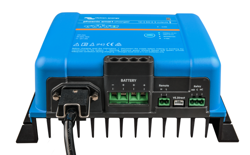 Phoenix Smart IP43 Charger 12V 50A 3 outputs 230V (front-angle) 