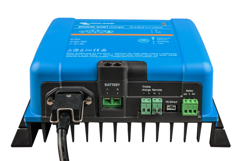 Phoenix Smart IP43 Charger 12V 50A 120-240V 1+1 outputs (front-angle) 