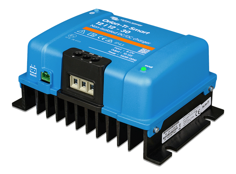 Orion-Tr Smart 12-12-30A (360W) Non-isolated DC-DC charger (left) 